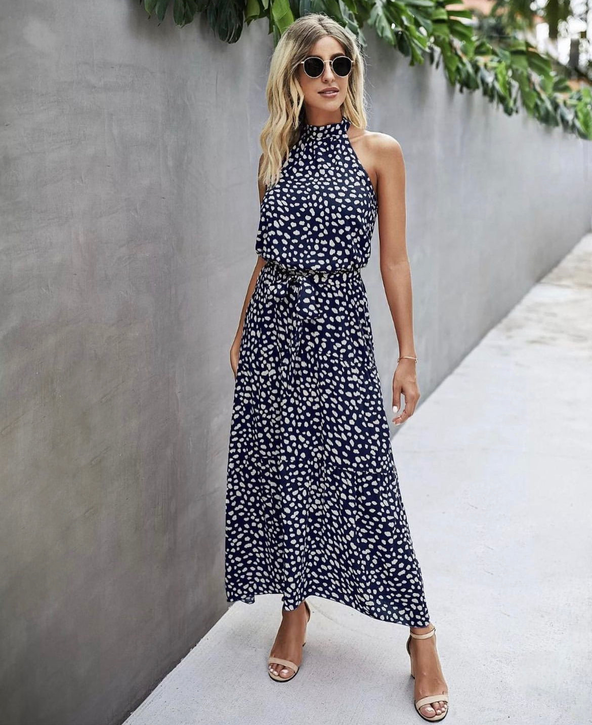 Navy blue halterneck dress