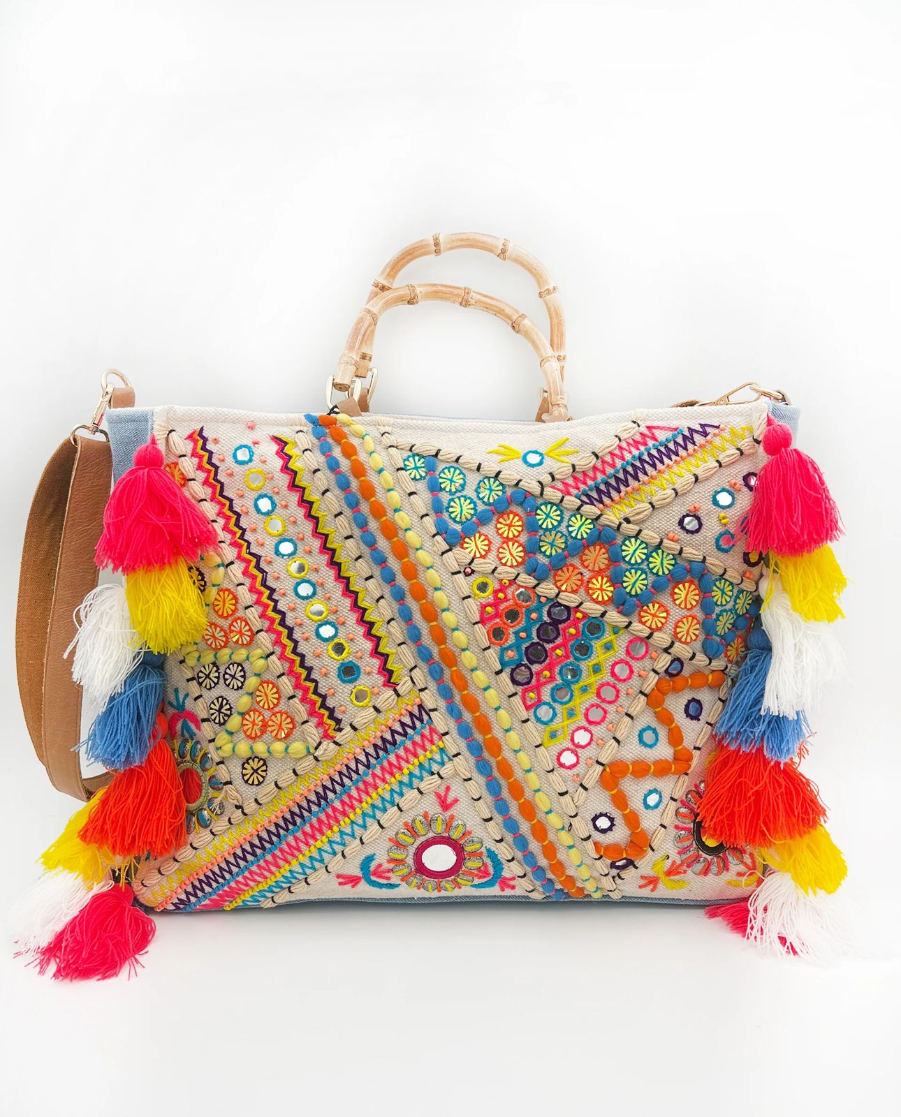 Multi colour tassle bag