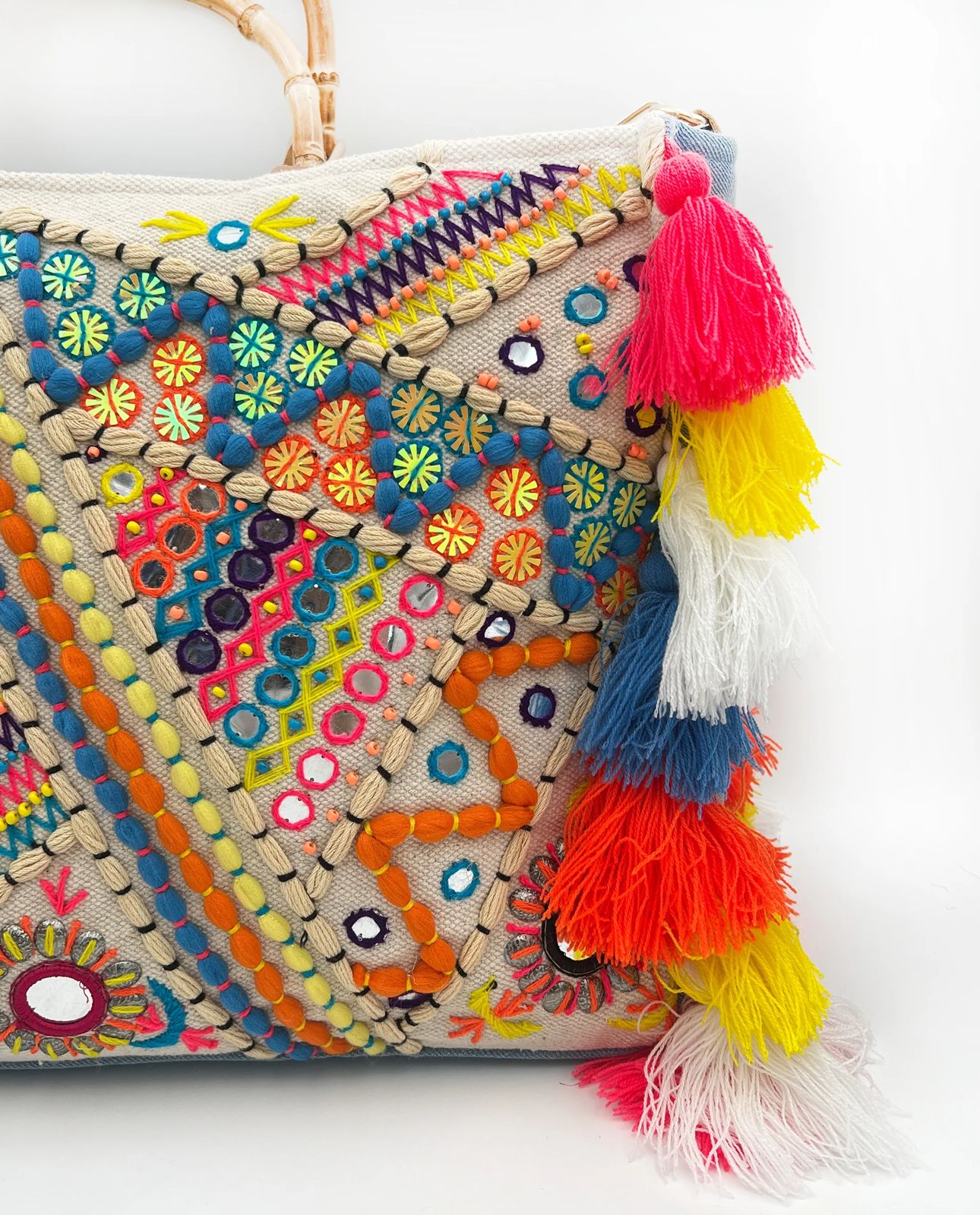 Multi colour tassle bag