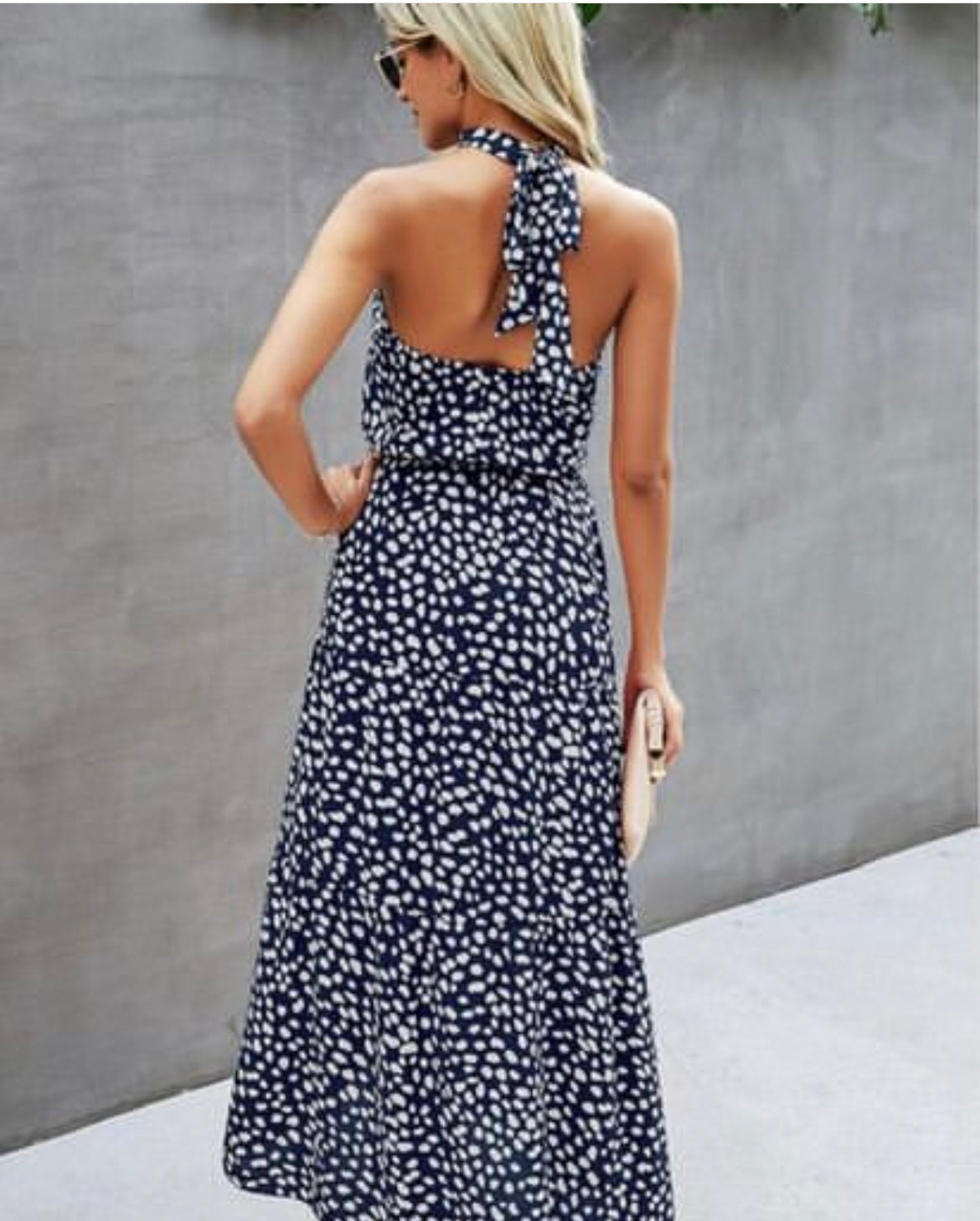 Navy blue halterneck dress