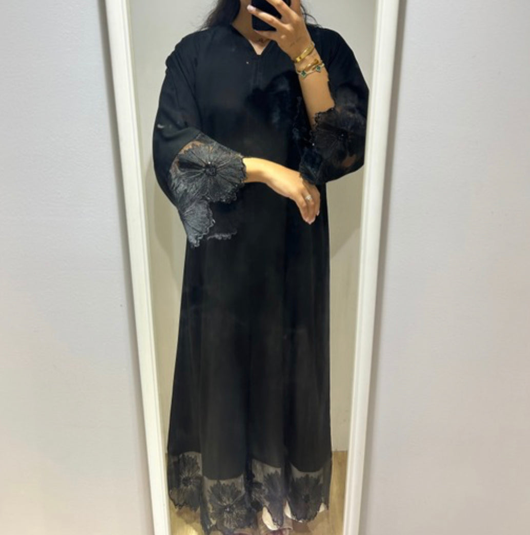 Jacquard lace abaya