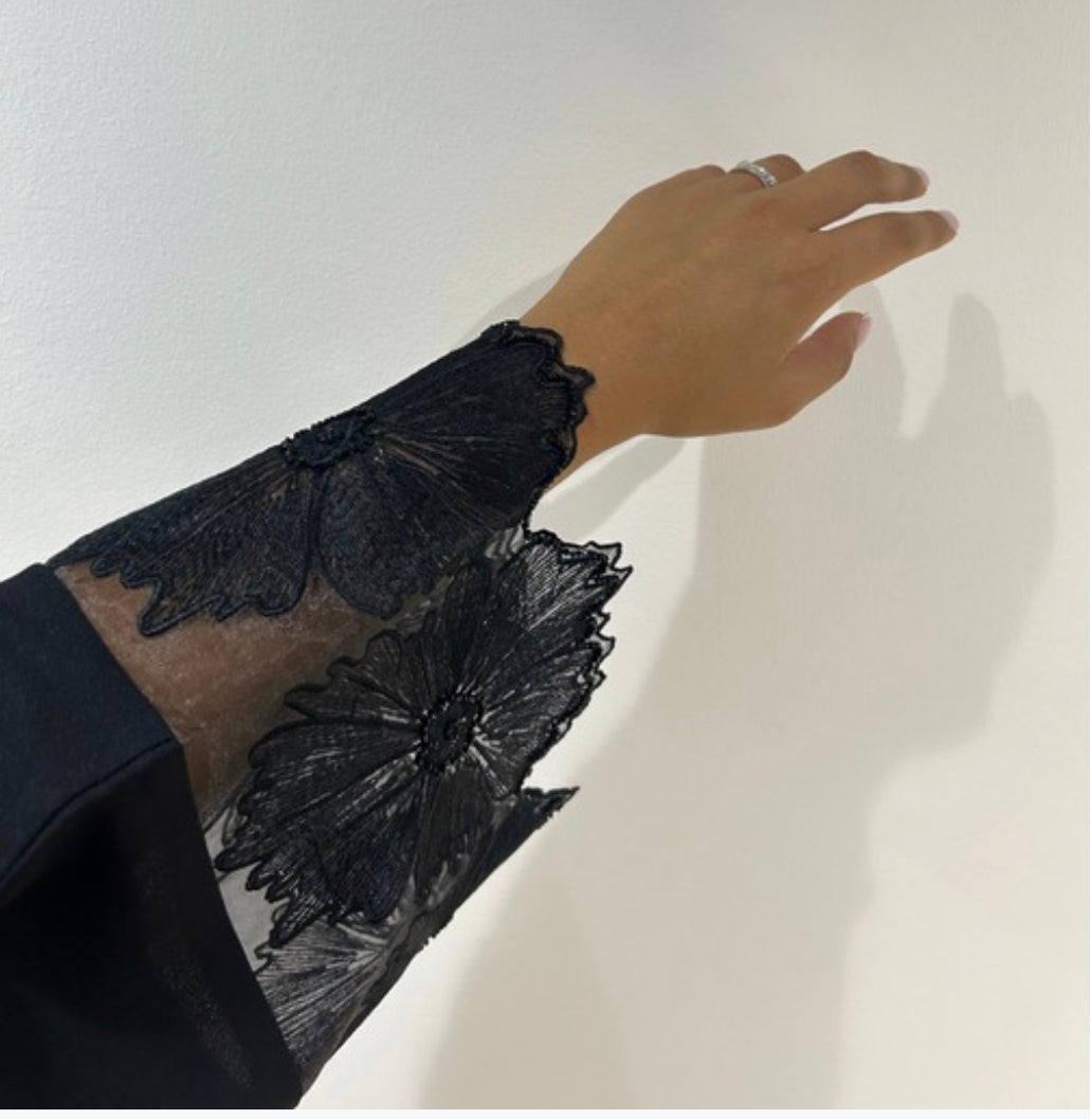 Jacquard lace abaya