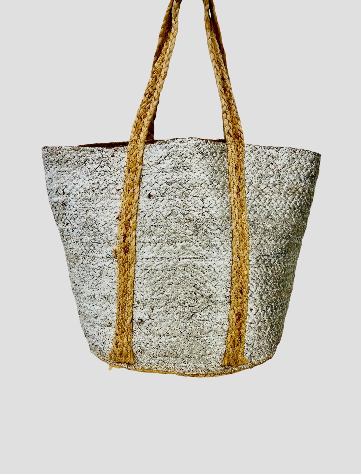 Silver jute tote