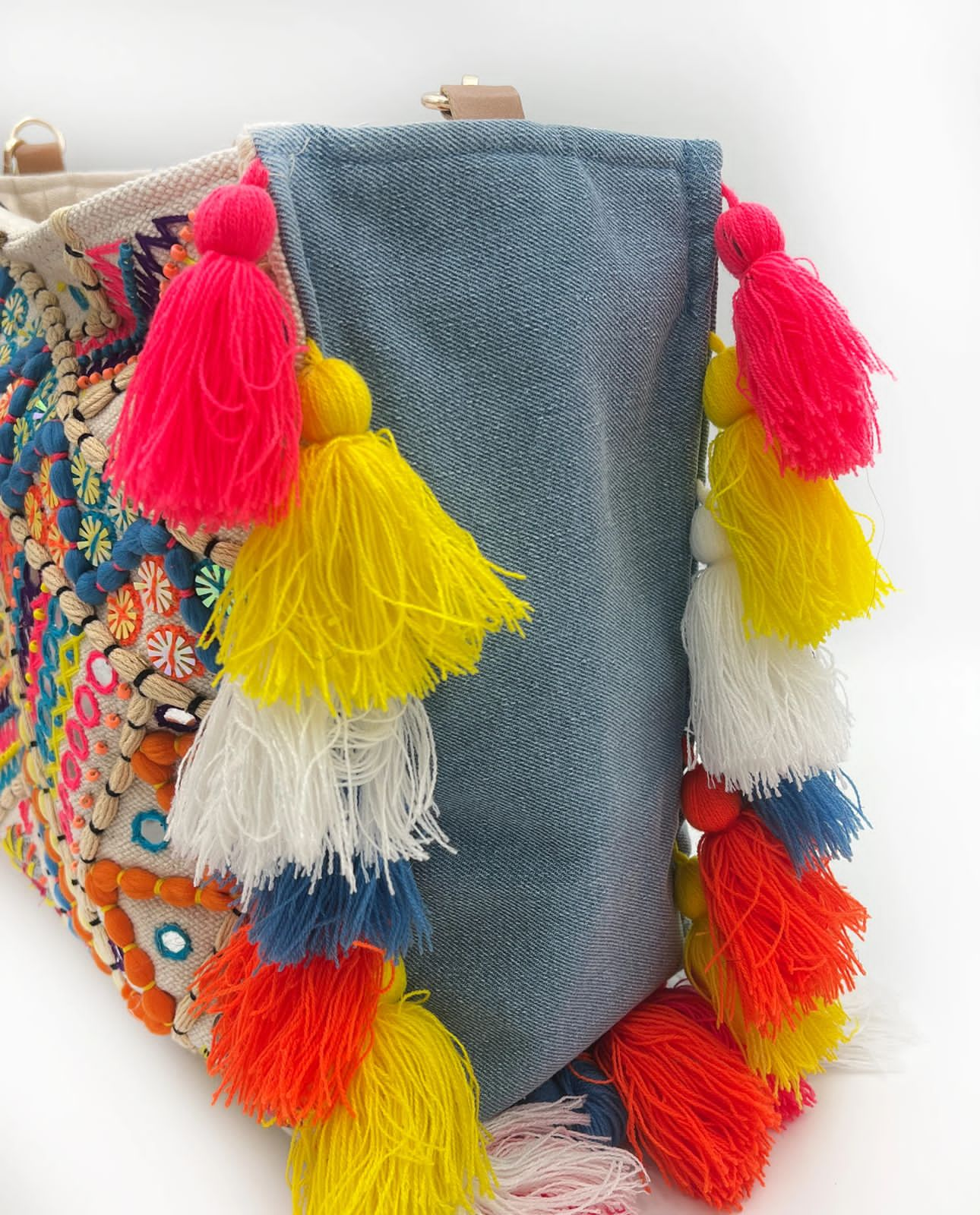 Multi colour tassle bag