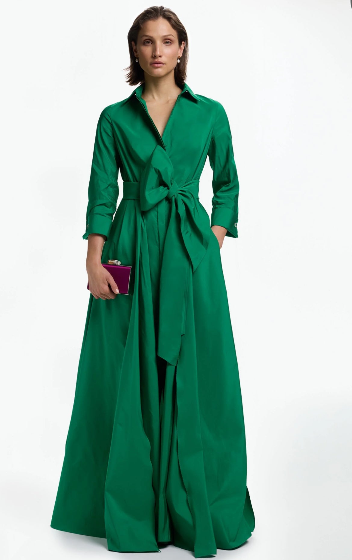 Taffeta wrap party gown