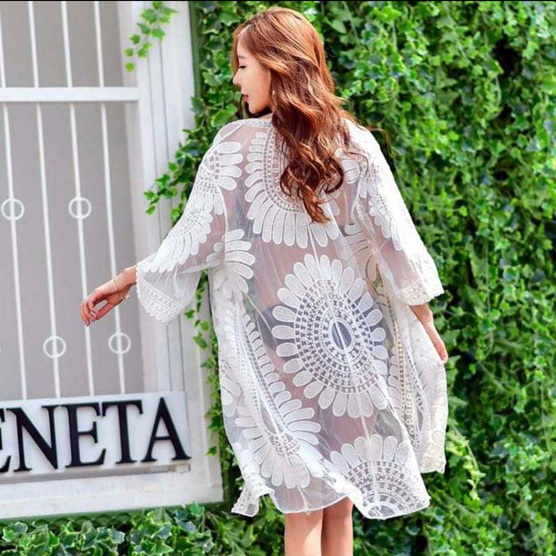 White embroidered lace kaftan